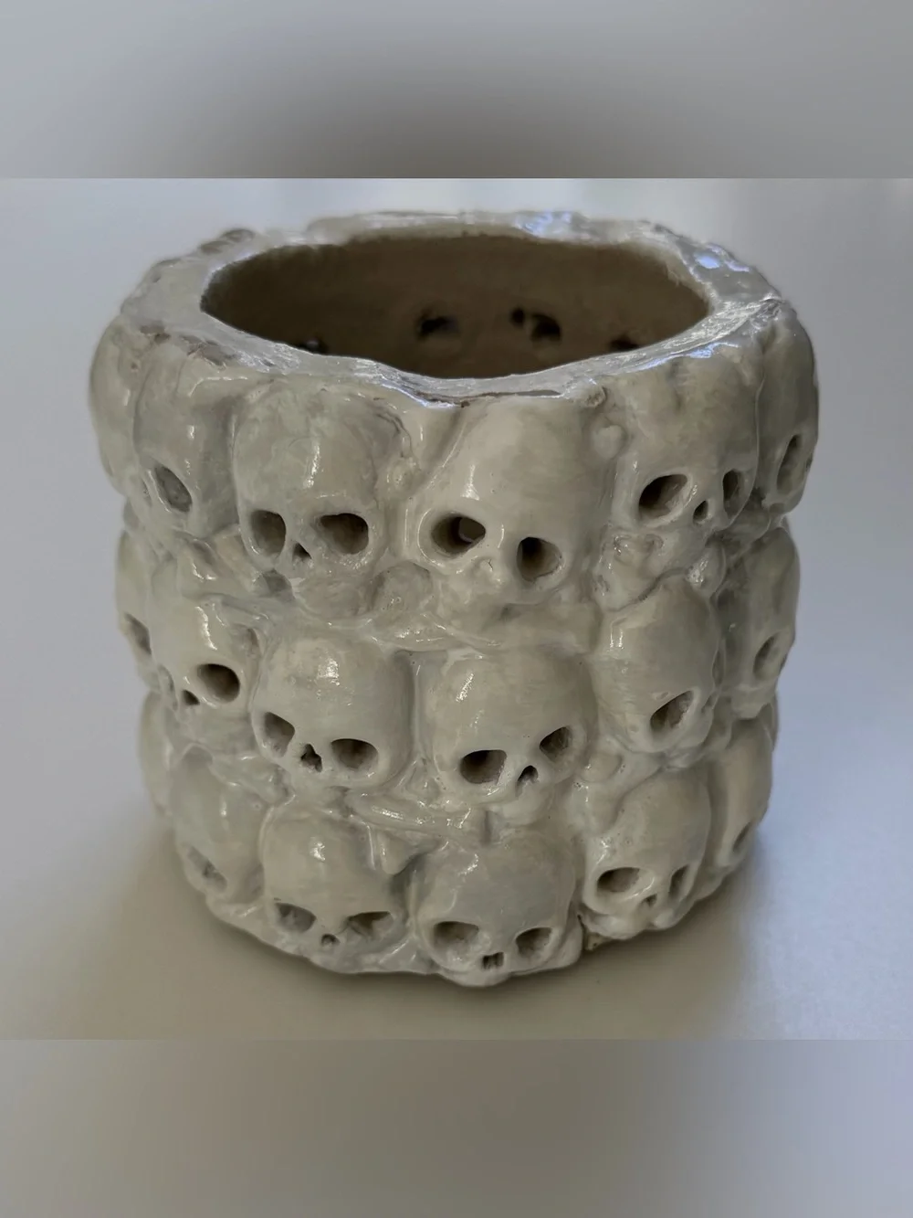 POTTERY BARN Skulls Bone Yard Skeleton Hurricane Votive Candle Holder RETIRED